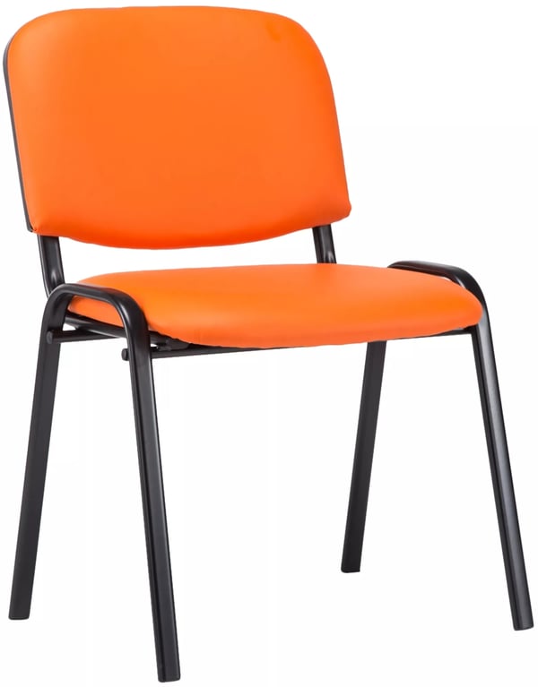 Ken stapelbar besöksstol med orange konstlädersits och matt svart metallram