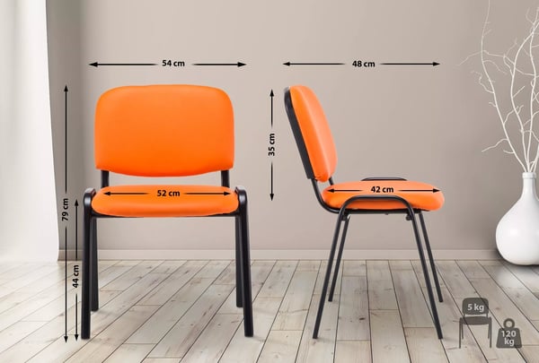 Ken Stabelbar Besøgsstol med Orange Kunstlædersæde og Mat Sort Metalstel