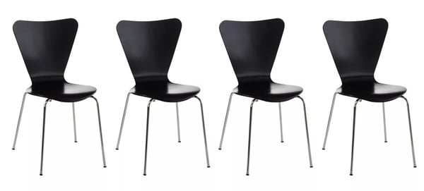 Set med 4 Calisto besöksstolar - Svart trä sits, kromad metallram, stapelbar