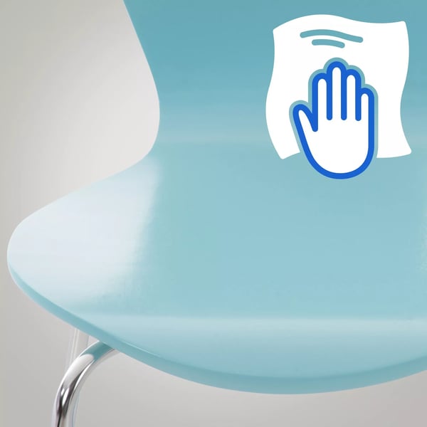 Set med 4 Calisto besöksstolar - Ljusblå trä sits, kromfärgad metallram, stapelbar