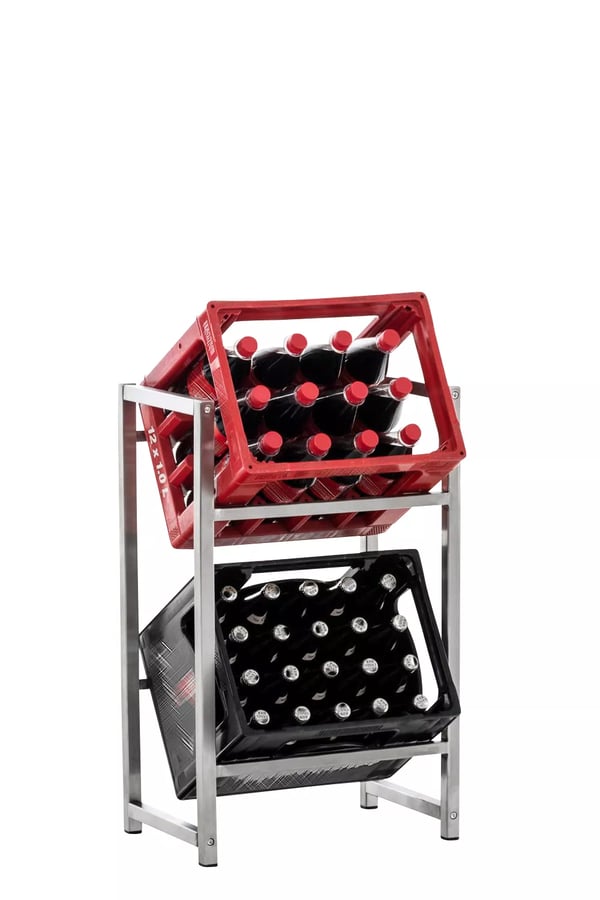 2-lags drikkekassestativ i rustfrit stål - Drikkevareholder til kælder eller opholdsstue - Metalkonstruktion, 47x31x75 cm