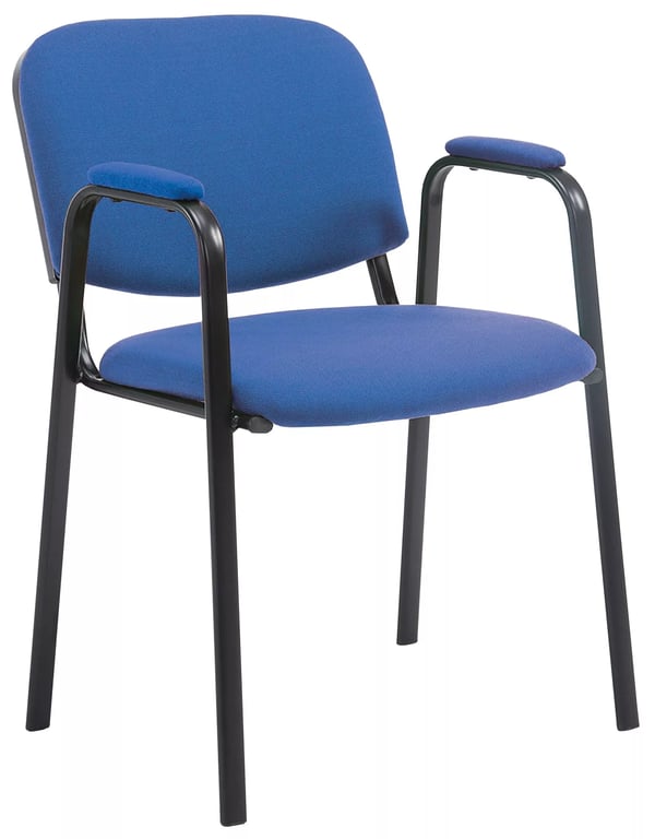Ken PRO Blå tyg besöksstol med matt svart metallram, stapelbar