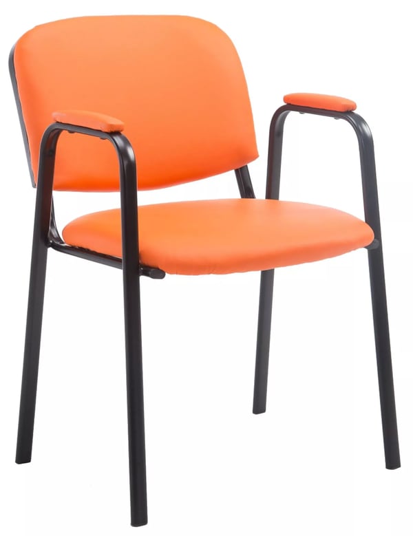 Ken PRO Orange Faux Läder Stapelbar Besöksstol med Matt Svart Metallram