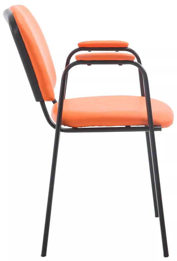 Ken PRO Orange kunstlæder stabelbar gæstestol med mat sort metalramme