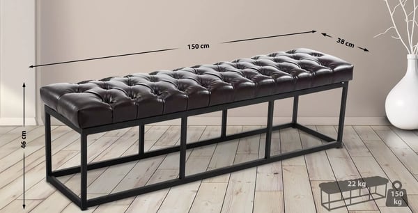Amun bänk i konstläder med matt svart metallram - Brun, 150cm