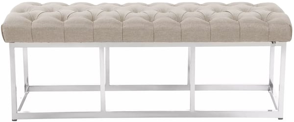 Amun Creme Stofbænk med Rustfrit Stålramme - 120 cm Bredde