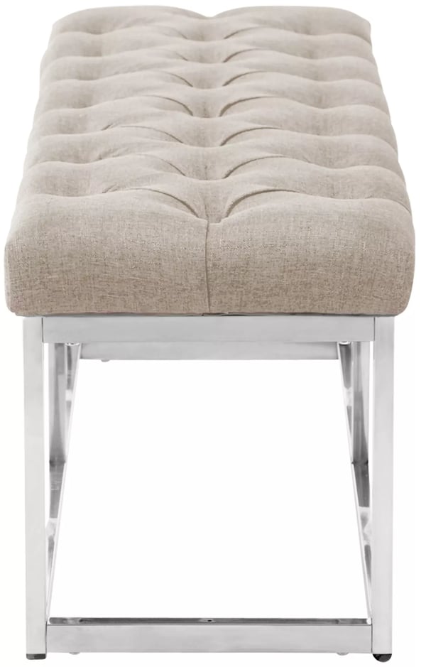 Amun Creme Stofbænk med Rustfrit Stålramme - 120 cm Bredde