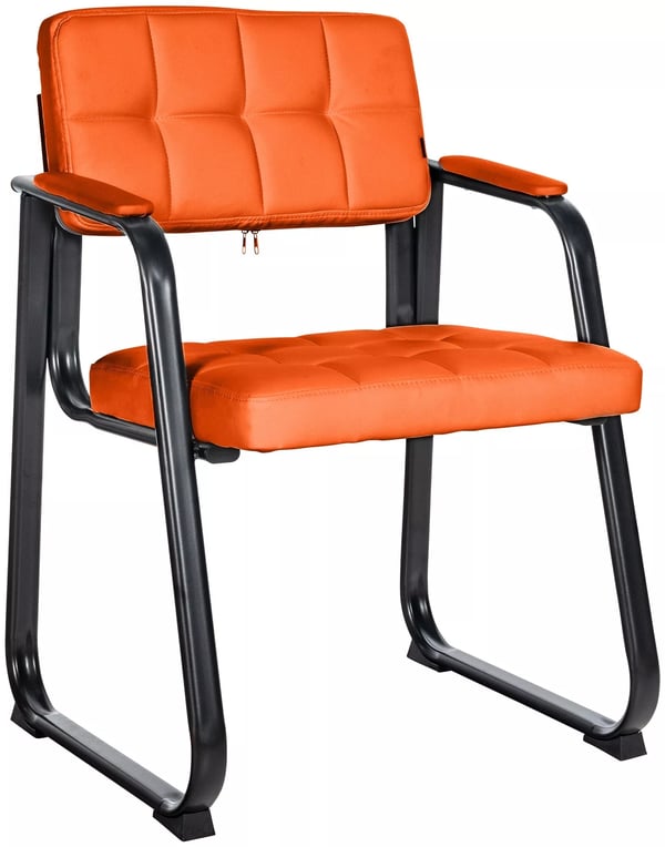 Orange gäststol i konstläder med matt svart metallram