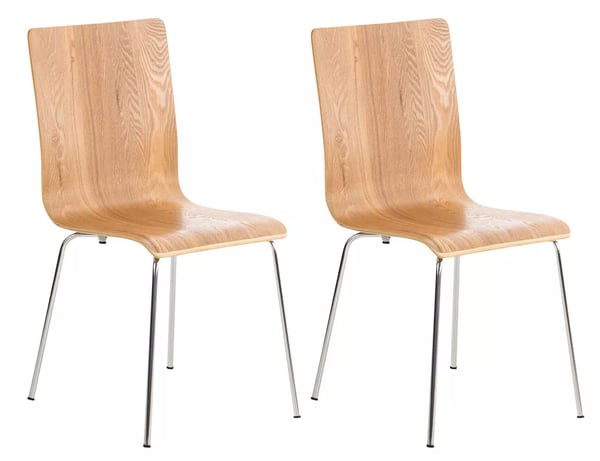 Set med 2 besöksstolar Pepe - Ekträ sits, metallram i kromlook
