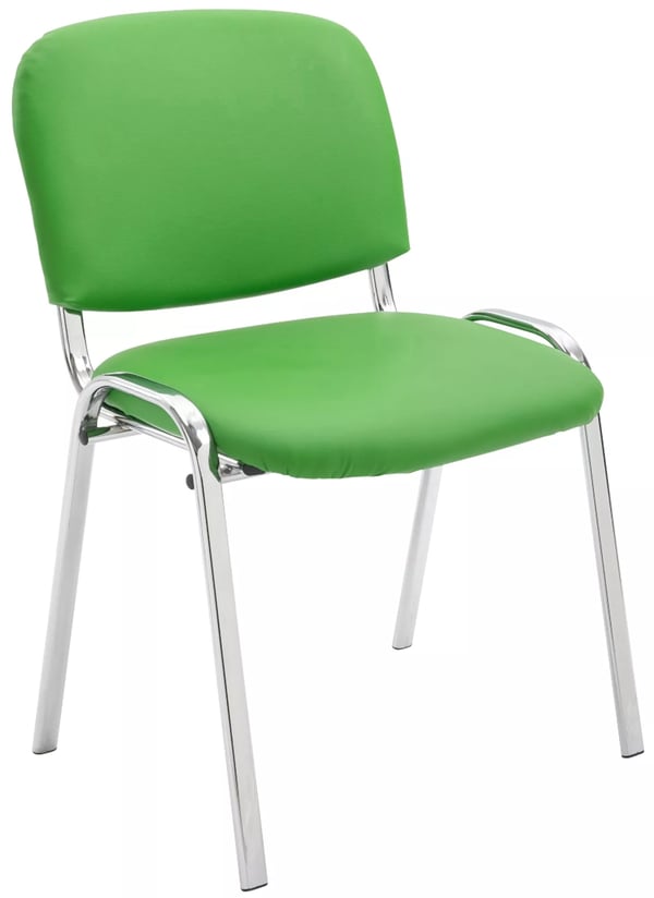 Grön stapelbar besöksstol i konstläder med metallram i kromlook