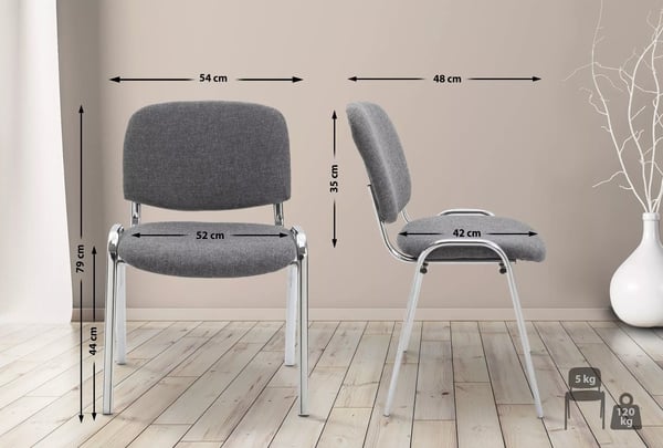 Ken vierastuoli, pinottava, kangasverhoiltu, harmaa, kromirunkoinen