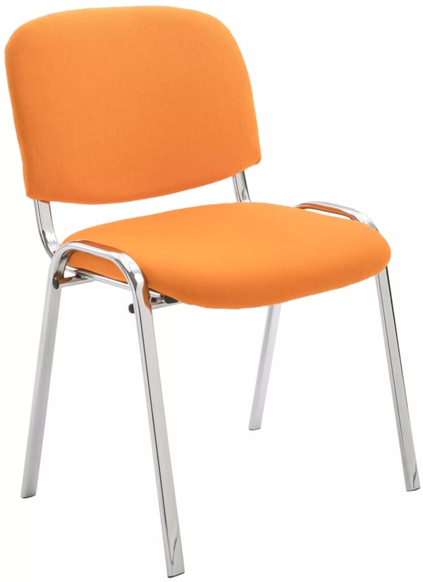 Stapelbar orange tygbesöksstol med metallram i kromlook