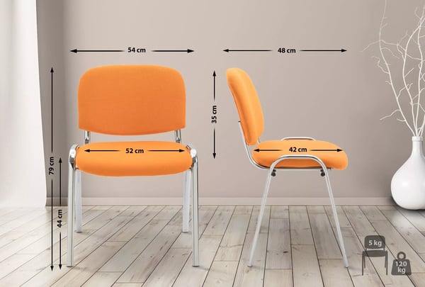 Stabelbar orange stofbesøgsstol med krom-look metalramme