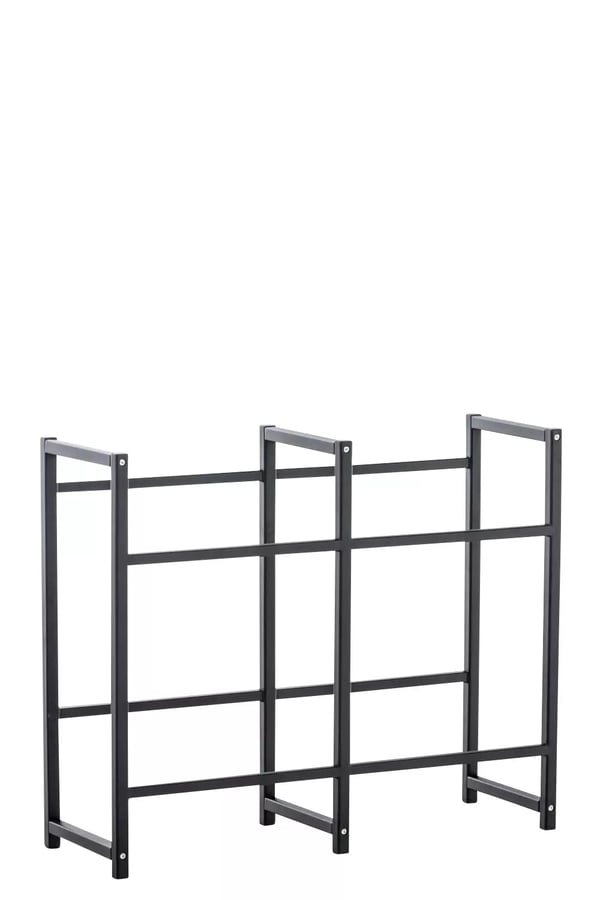 Neljän pullokassin teline Lennert, musta metalli, 91x31x75cm