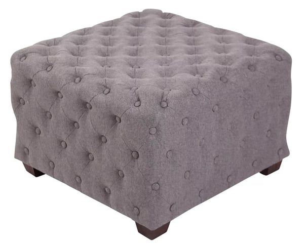 Grå stofpuf med træramme - Chesterfield design fodskammel, sæde eller sidebord