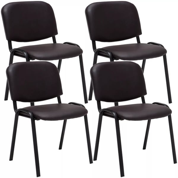 Set med 4 bruna besöksstolar i konstläder med matt svart metallram