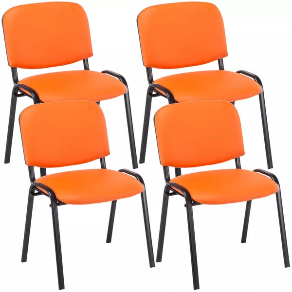 Sæt med 4 orange gæstestole i kunstlæder med matsort metalstel - Stabelbare
