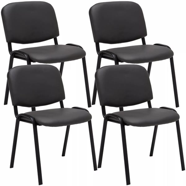 Grå besöksstolar i konstläder (4-pack) - Stapelbara, matt svart metallram