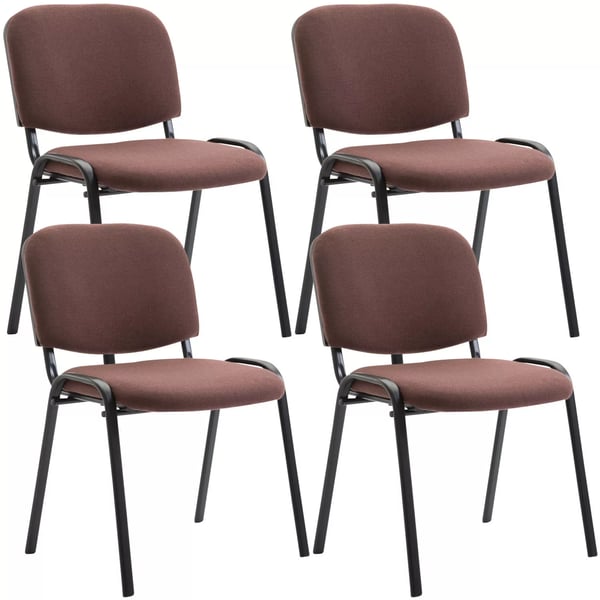 Set med 4 Ken stapelbara besöksstolar i tyg med matt svart metallram, brun