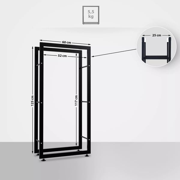 Keri V2 Sort Metal Brændestativ - 25x60x125 cm