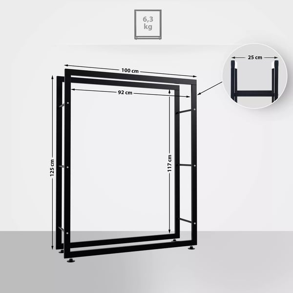 Keri V2 Brændestativ - Sort Metal, 25x100x125 cm