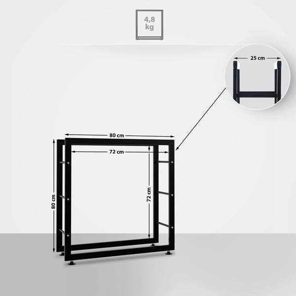 Keri V2 Polttopuuteline, Musta Metalli, 25x80x80cm
