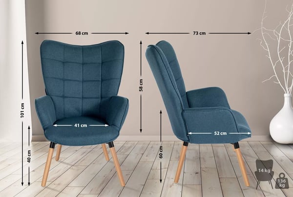 Sininen Kangasnojatuoli Garding, Pyökkijaloilla