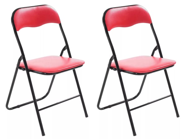 Set med 2 Felix fällstolar - Röd/svart konstläder vadderad sits, metallram, enkel att rengöra, platsbesparande