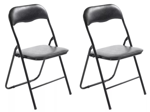 Set med 2 fällbara stolar Felix - Svart konstläder vadderad sits, metallram, enkel fällbar förvaring