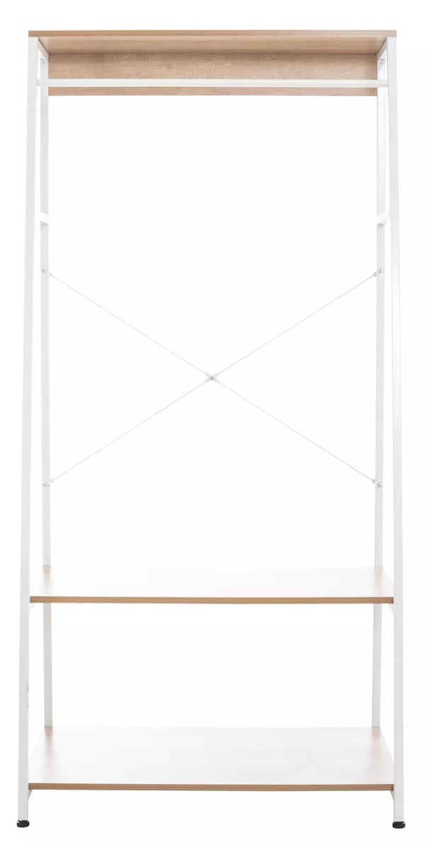 Puinen vaateteline metallihyllyillä, 80x44x167 cm, luonnonvalkoinen