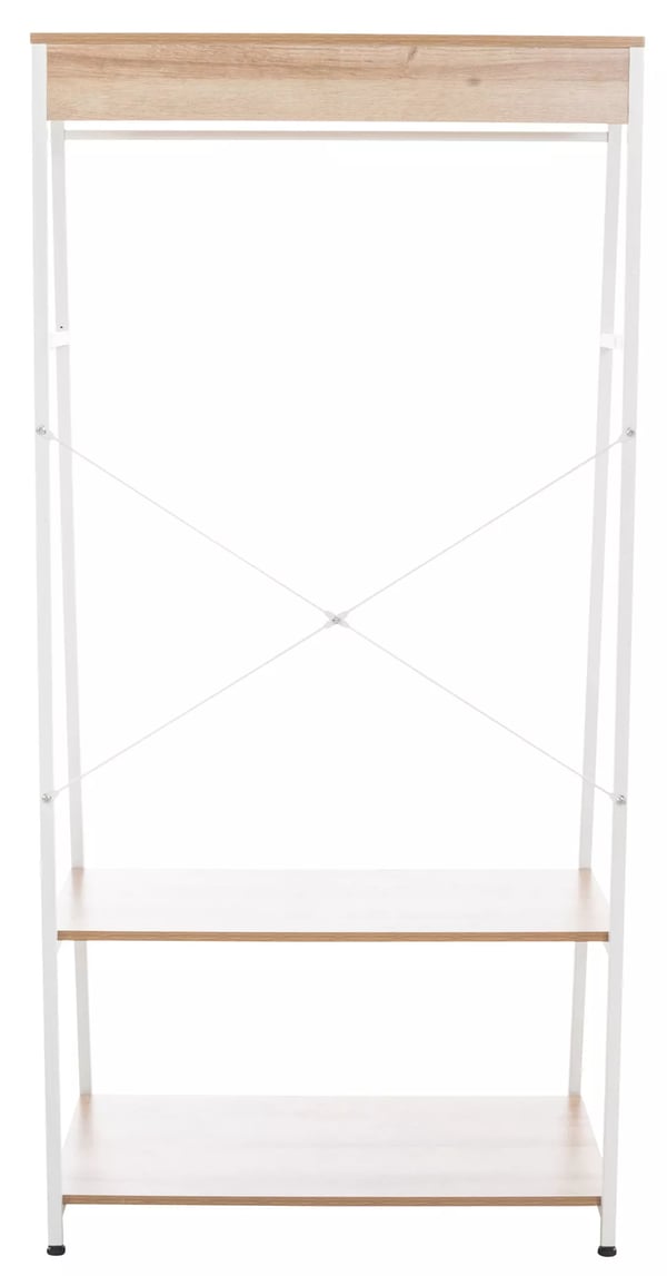 Puinen vaateteline metallihyllyillä, 80x44x167 cm, luonnonvalkoinen
