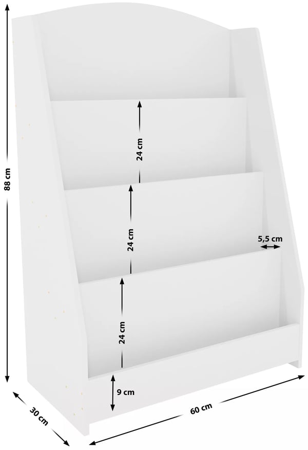 Melfa Hvid Træbogreol til Børn - 60 cm Bred, 4 Rum, Pladsbesparende Trapezformet Design