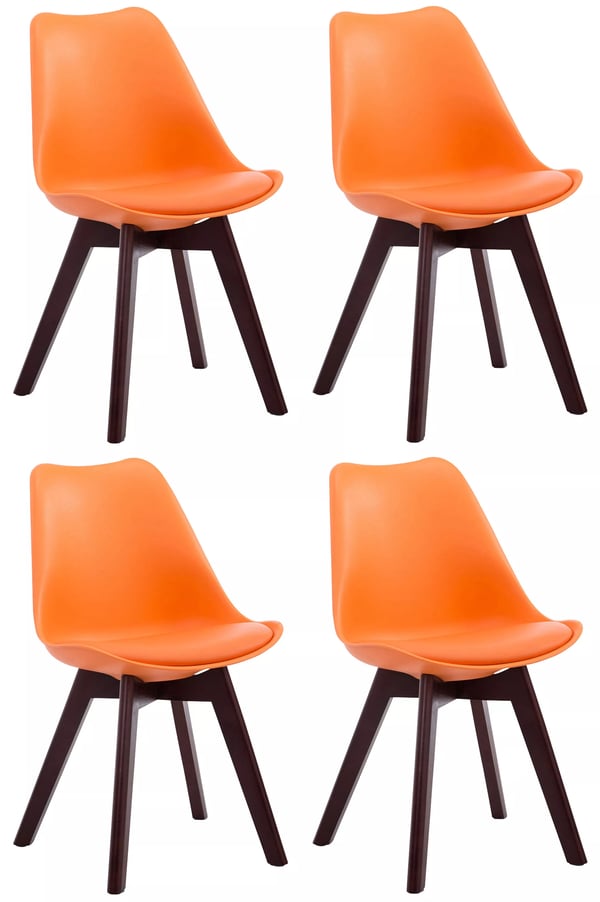 Set med 4 orange besöksstolar i konstläder med träben