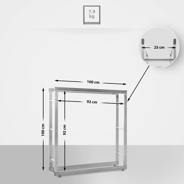 Kayan puuteline Keri V2, ruostumaton teräs, 25x100x100 cm