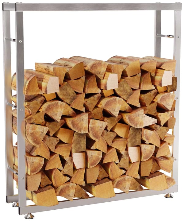 Ruostumaton teräs Kaminipuuteline Keri V2 25x100x125cm, 3 poikkitankoa per puoli