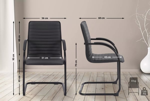 Tira kunstlæder cantilever gæstestol med metalstel - sort