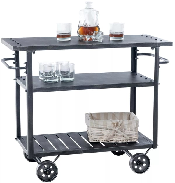 Spring Serveringsvogn - Antik Sølvmetal med To Hylder, 78 cm Højde, 96 cm Bredde
