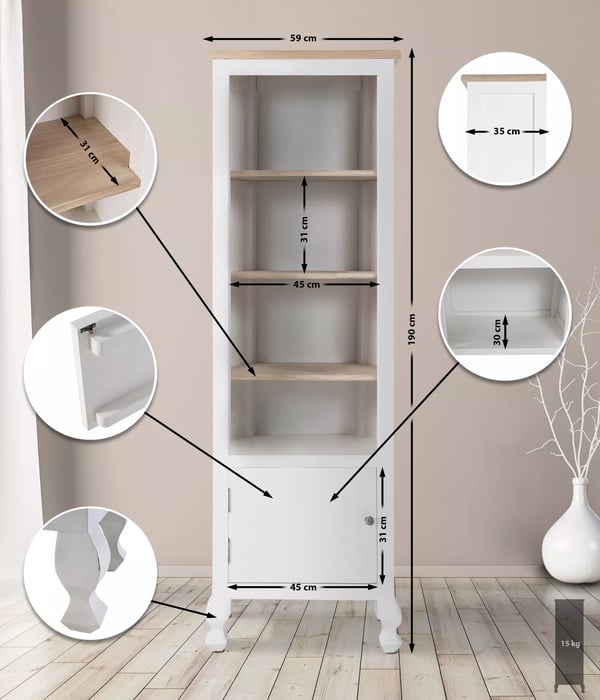 Dorma Bogreol i Træ - Natur/Hvid Finish, 4 Hylder, 190 cm Højde