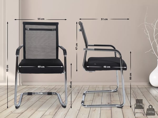 Sæt med 2 Denny besøgsstole - Krom metalramme, stofnet sæde, cantilever design