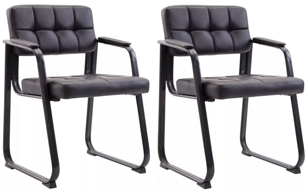 Set med 2 svarta besöksstolar i konstläder med matt svart metallram