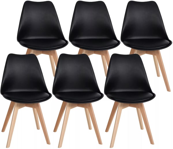 Set med 6 Ramsey matstolar - Svart plastsits, bokträram, bekväm och stabil