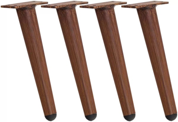 Sæt med 4 mørkebrune møbelben i metal, 21 cm højde, trælook finish, rustfrit aluminium med gulvbeskyttere af plast, inkl. skruer
