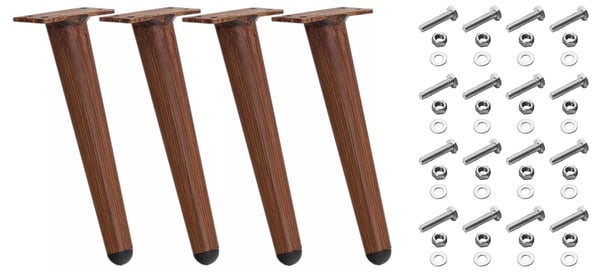 Sæt med 4 mørkebrune møbelben i metal, 21 cm højde, trælook finish, rustfrit aluminium med gulvbeskyttere af plast, inkl. skruer