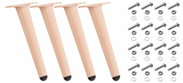 Sæt med 4 rustfri aluminiumsmøbelben med trælook, 26 cm højde, lysebrun metalfinish