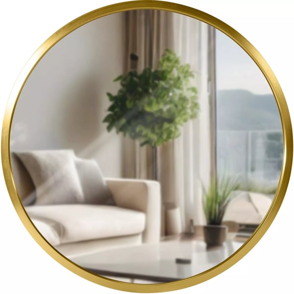 Elsie S Vægspejl - 30 cm Diameter, Rundt, Guldfarvet Blank Metalramme