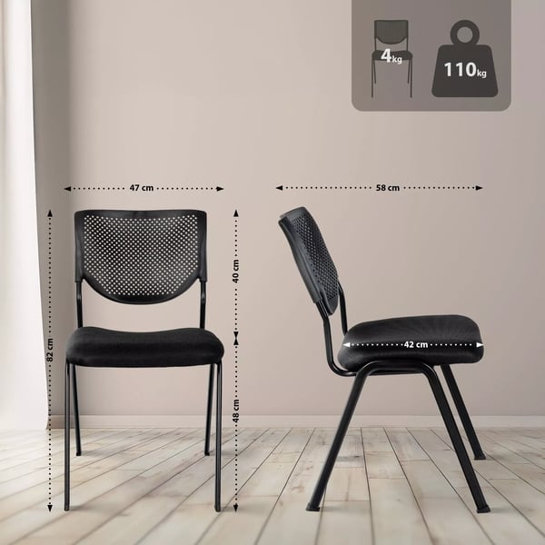 Kaber Stabelbar Konferencestol i Stof med Mat Sort Metalstel, Sort