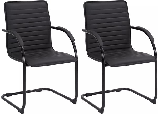 Set med 2 fribärande besöksstolar i konstläder med metallram - Svart