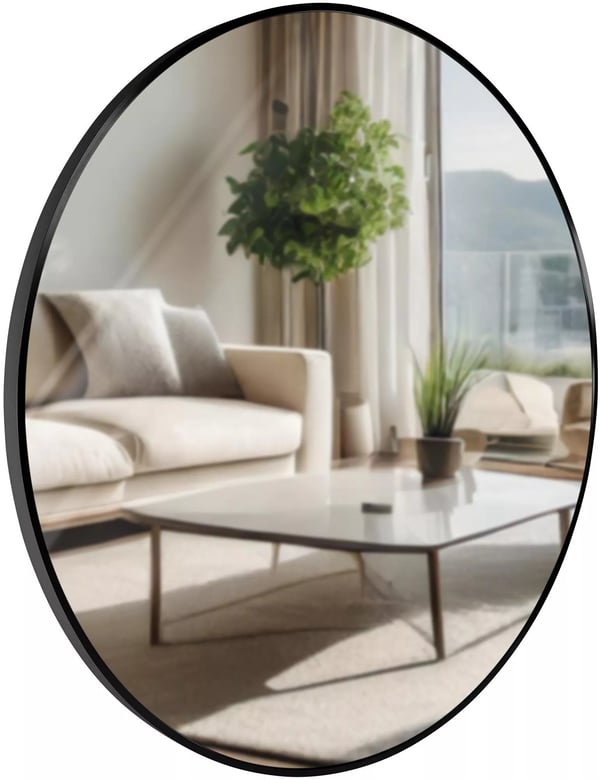Elsie XL Vægspejl, 80 cm Diameter, Rundt, Sort Metalramme med Aluminiumsstativ Materiale