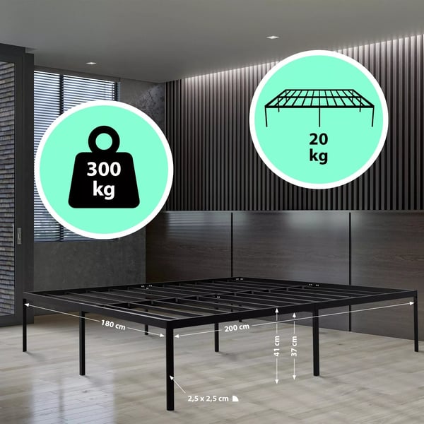 Hamlin sort metalsengestel med opbevaring under sengen, 180x200cm
