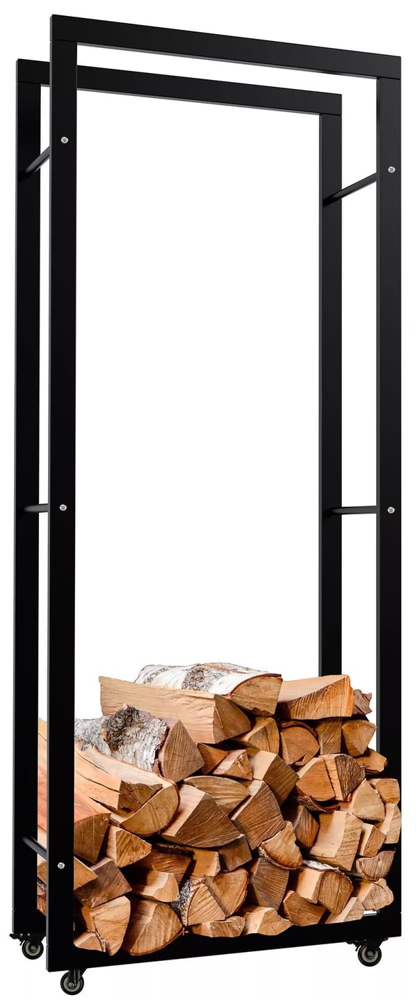 Keri Svart Metall Vedställ med Hjul - 25x60x150cm